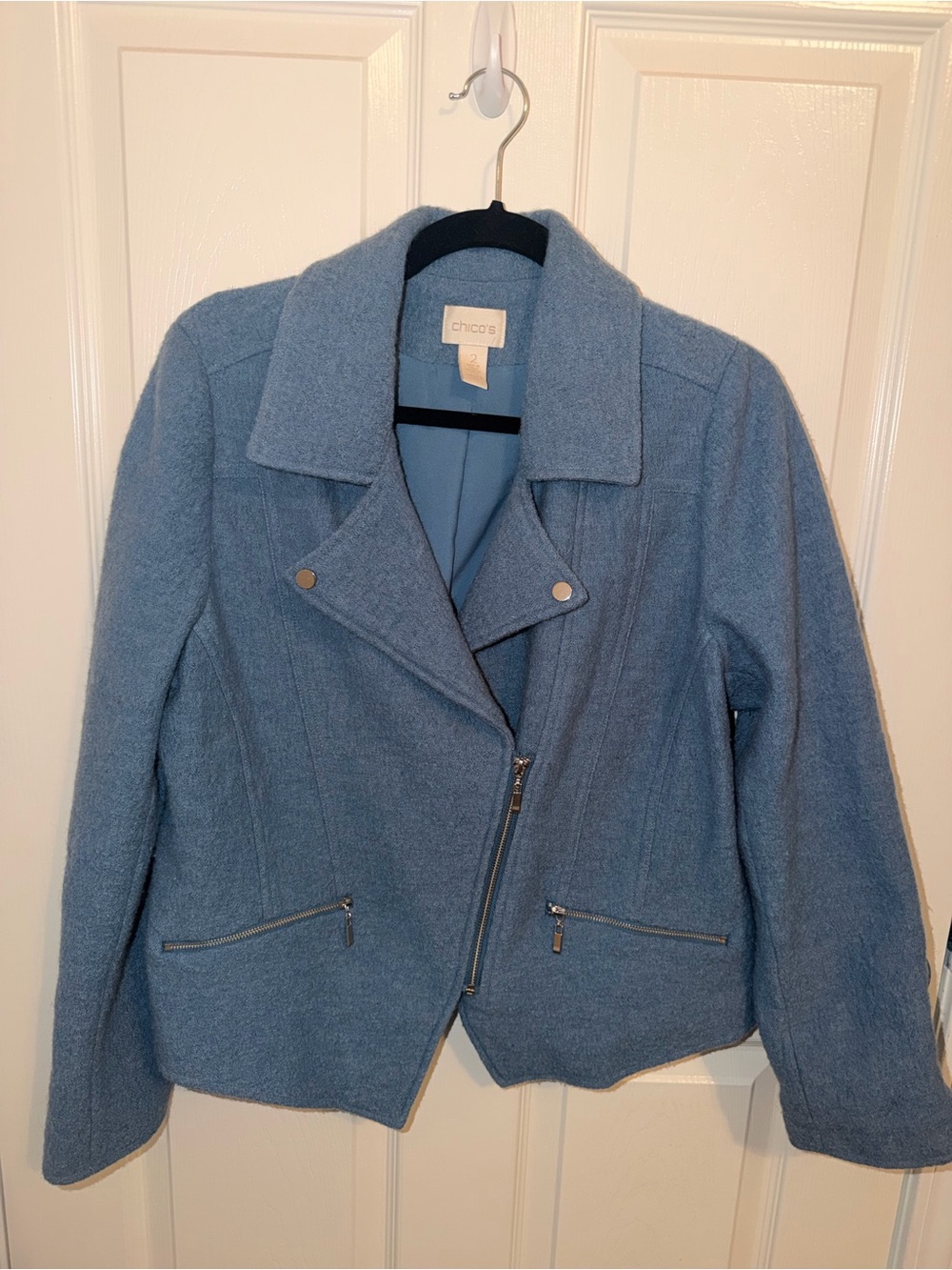 Chico's Powder Blue Wool-Blend Moto Jacket